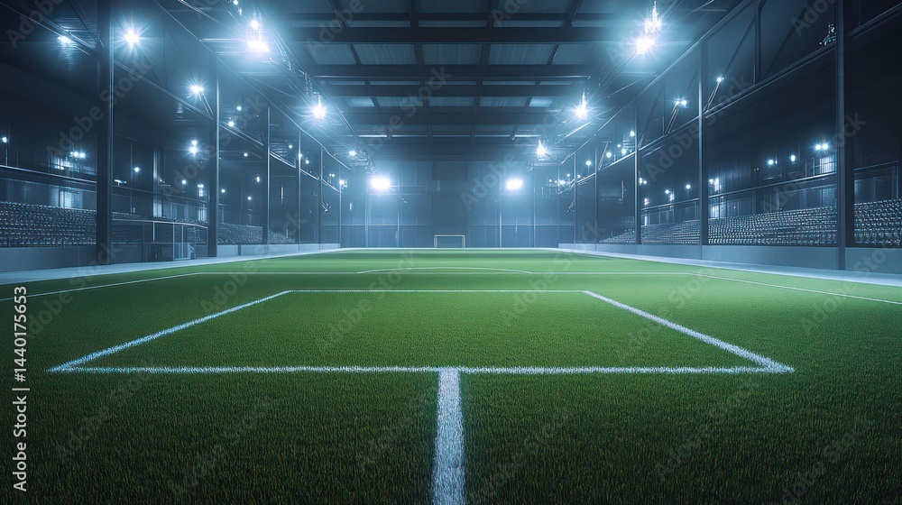 Fototapeta premium Indoor sports field bright lighting artificial turf