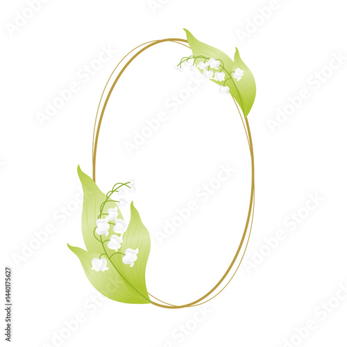 Oval frame with lily of the valley flowers. Vector illustration.