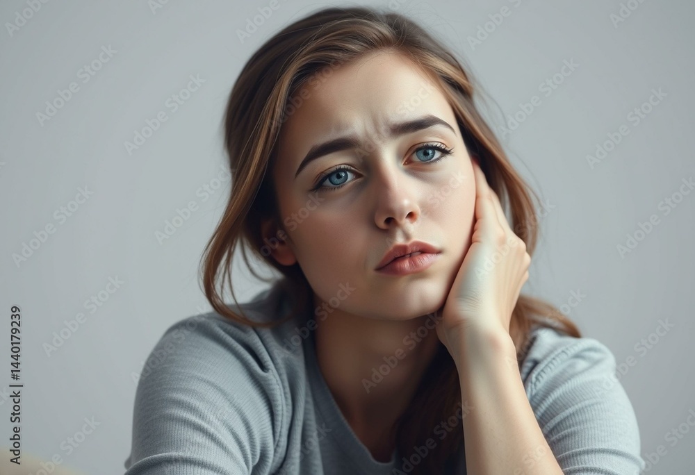 Tired female with circles around eyes Tired female with circles around eyes