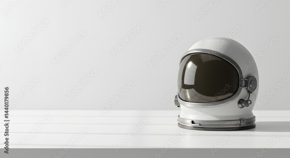 Fototapeta premium modern astronaut helmet displayed on a table for International Space Day