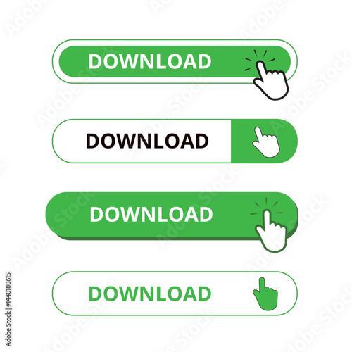 White and green download bar shape buttons isolated on a white background