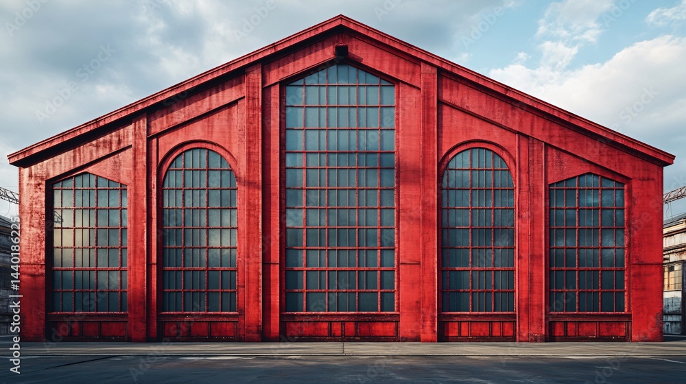 Red Historic Corner Building with Classic Architectural Details Red Historic Corner Building with Classic Architectural Details