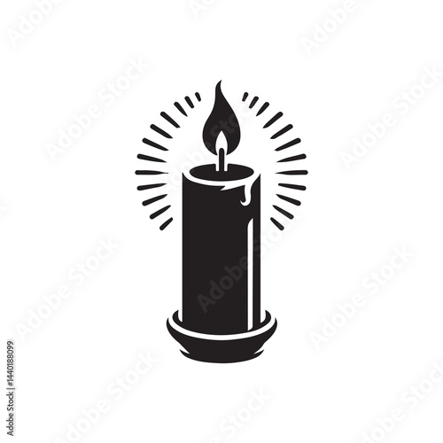 Candle Silhouette Vector Illustration, Solid White Background.
