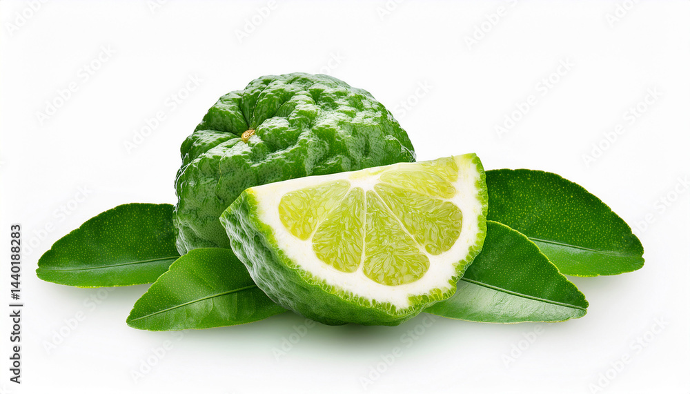 fresh bergamot and slice with lesves on transparent fresh bergamot and slice with lesves on transparent