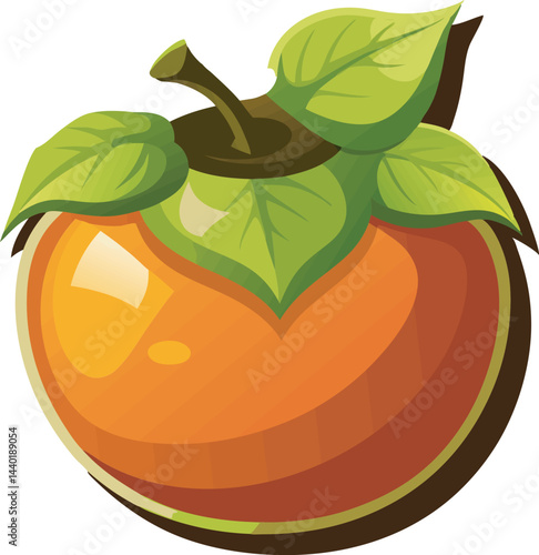 A vibrant vector art illustration of a delicious persimmon fruit, showcasing rich colors, realistic details, and fresh, appetizing appeal.