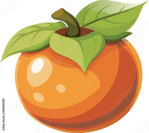 A vibrant vector art illustration of a delicious persimmon fruit, showcasing rich colors, realistic details, and fresh, appetizing appeal.