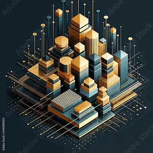 Fototapeta Naklejka Na Ścianę i Meble -  Futuristic Digital Art – 3D Abstraction and Geometric Design  