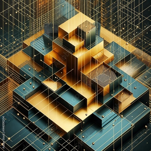 Fototapeta Naklejka Na Ścianę i Meble -  Futuristic Digital Art – 3D Abstraction and Geometric Design  