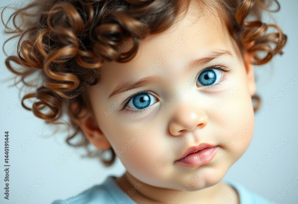 Portrait of a 3-year-old female toddler with curly brown hair and bright blue eyes Portrait of a 3-year-old female toddler with curly brown hair and bright blue eyes