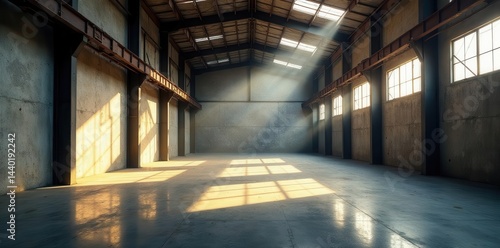 Wallpaper Mural Sun-drenched industrial warehouse, steel & concrete, sunset, building, photo Torontodigital.ca