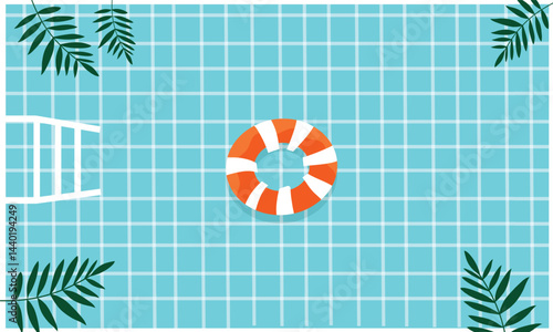 Enjoy Summer Day Vector Background Scene with Beach Umbrellas and Seaside Landscape