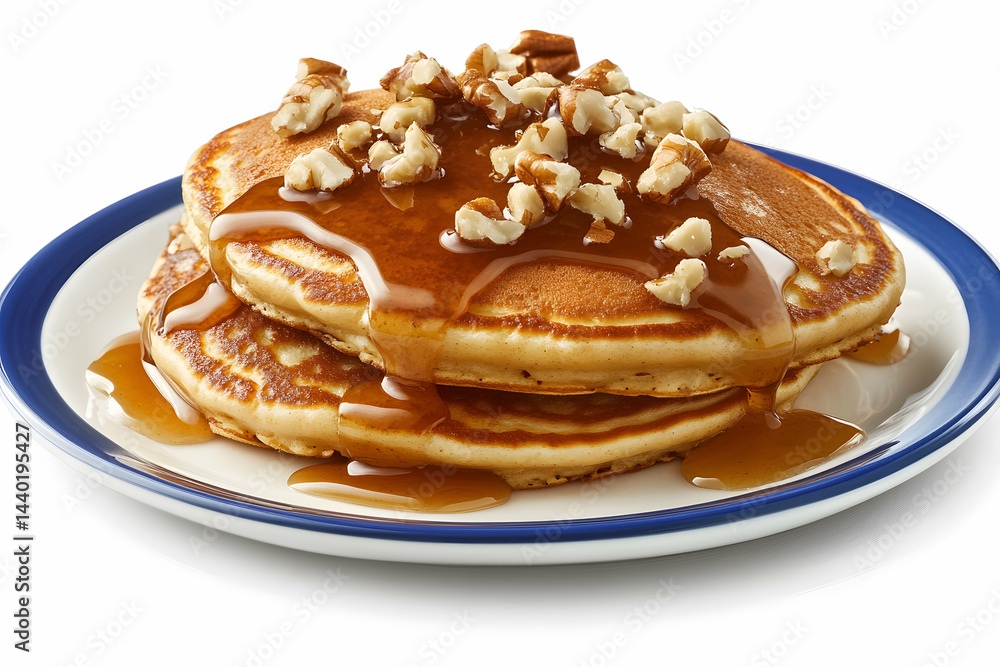 Shiny Maple Pancakes Highlighted on White Background Shiny Maple Pancakes Highlighted on White Background