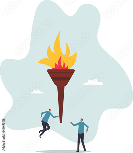 Successor plan, baton pass or transfer to new chosen leader, change new CEO or collaboration to achieve goal and win .character for design.
