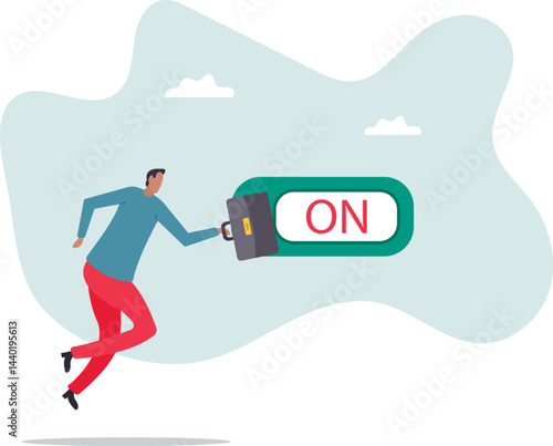 Turn on switch, paradigm shift or change to be better status, start or begin business,character for design.