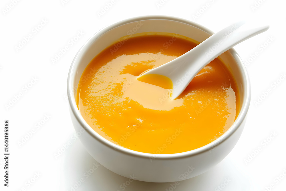 Velvety Sweet Potato Soup on White Background Velvety Sweet Potato Soup on White Background