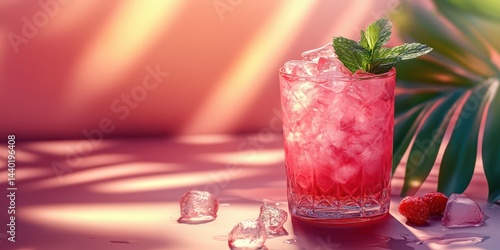 Wallpaper Mural Refreshing pink cocktail garnished with mint and served in a glass on a surface with tropical vibes Torontodigital.ca