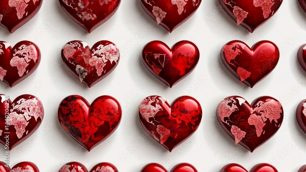 Global Love: A Collection of Red Hearts Emblazoned with World Maps Global Love: A Collection of Red Hearts Emblazoned with World Maps