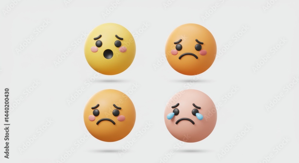 Fototapeta premium Floating Sadness: Pastel Egg Emojis with Tears and Surprise.
