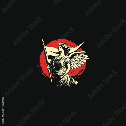 Angel woman gracefully holding flag design vector template illustration