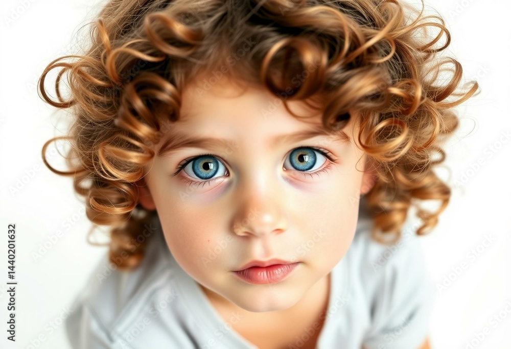 Portrait of a 3-year-old boy with curly brown hair and bright blue eyes Portrait of a 3-year-old boy with curly brown hair and bright blue eyes