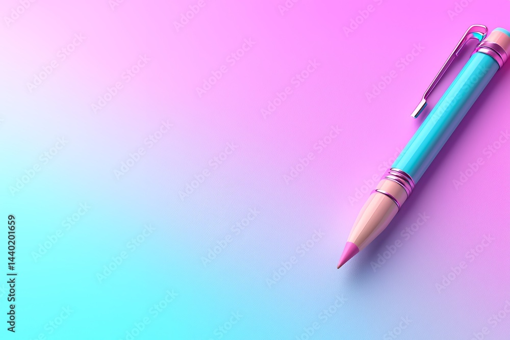 Stylish Light Blue Pen with Pink and Metallic Accents over a Pink and Blue Gradient Backdrop Stylish Light Blue Pen with Pink and Metallic Accents over a Pink and Blue Gradient Backdrop