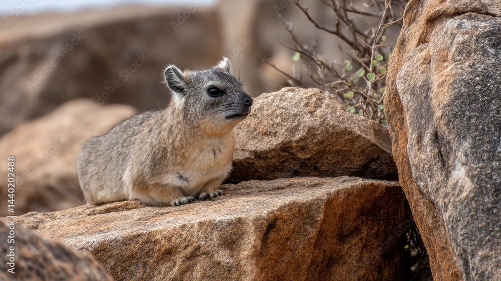 Naklejka premium Rock Hyrax Lounging on Rocks, Namibia