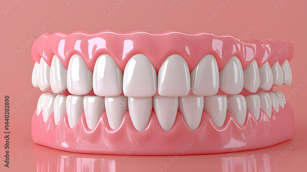 Obraz premium Realistic dental model showcasing upper and lower teeth on pink base