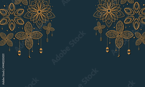 Glistening Luxury Ramadan Vector Background Design with Sparkling Elements and Dark Backdrop