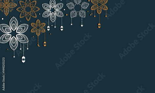 Glistening Luxury Ramadan Vector Background Design with Sparkling Elements and Dark Backdrop