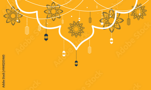 Premium Islamic Festival Ramadan Vector Background Template with Ornate Gold Decorations