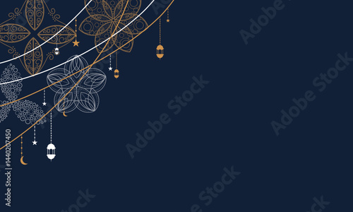 Premium Islamic Festival Ramadan Vector Background Template with Ornate Gold Decorations