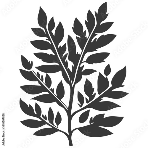 Elegant botanical illustration with intricate foliage and symmetrical branches