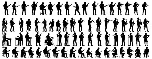Silhouette ensemble performing musical instruments, creating an inspiring and harmonious musical journey on stage