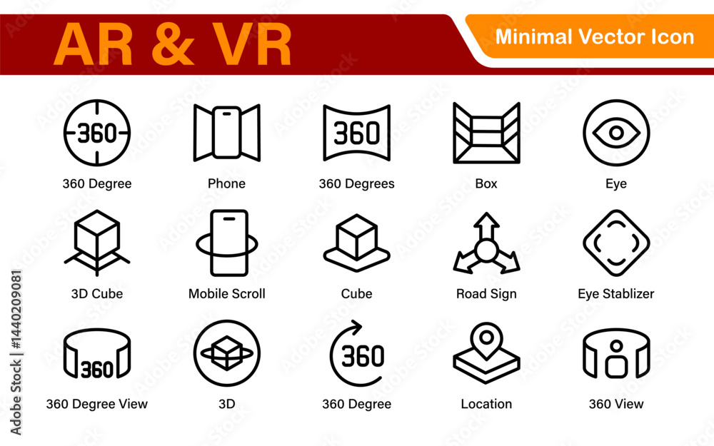 AR VR Line Icon Set – Minimal Vector Outline Illustrations for Augmented Reality, Virtual World, Futuristic Tech, Gaming, Metaverse, UX Design AR VR Line Icon Set – Minimal Vector Outline Illustrations for Augmented Reality, Virtual World, Futuristic Tech, Gaming, Metaverse, UX Design