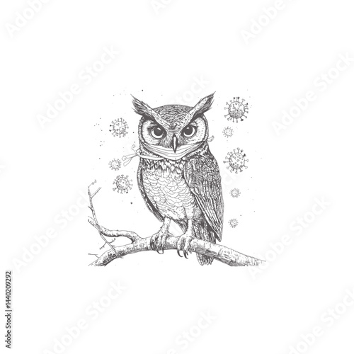 Wallpaper Mural Owl perches on a branch surrounded by viruses flying around it design vector template illustration Torontodigital.ca