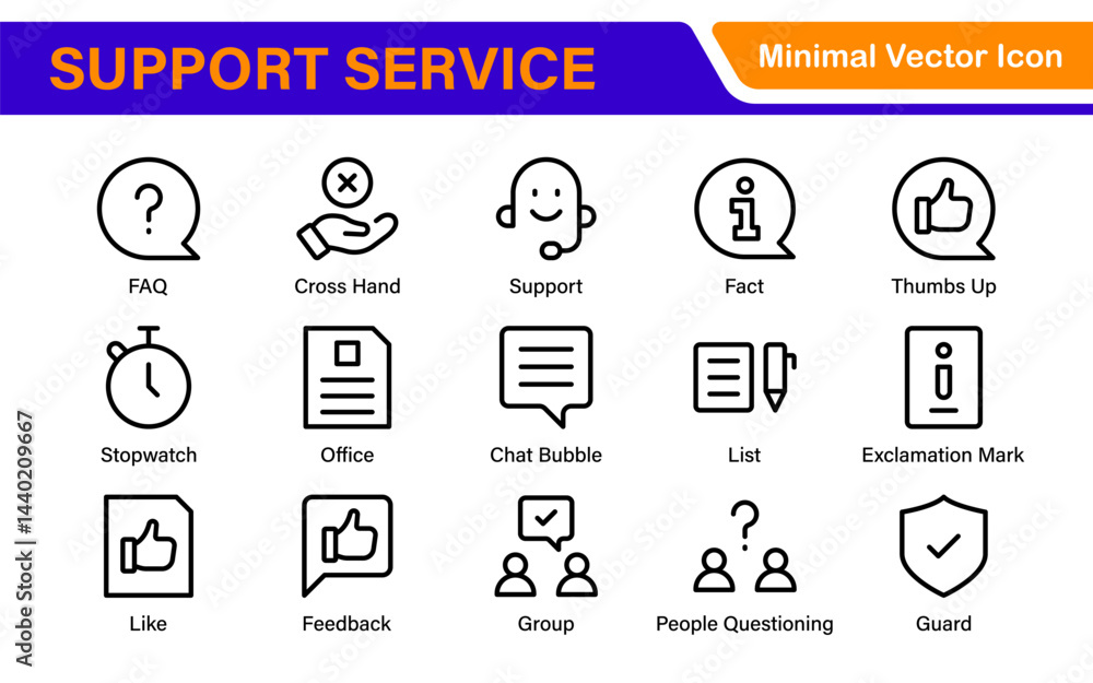 Fototapeta premium Support and customer service outline style modern icons set. Customer Feedback, Response, experience, helpline and technical support icon illustration