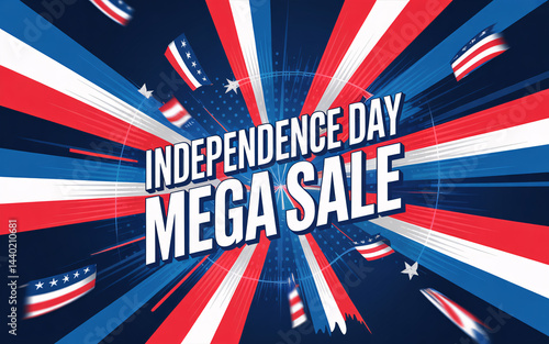 Independence Day Mega Sale: A dynamic visual promoting the Independence Day mega sale, featuring patriotic colors and imagery of stars and stripes that evoke the spirit of freedom and celebration.