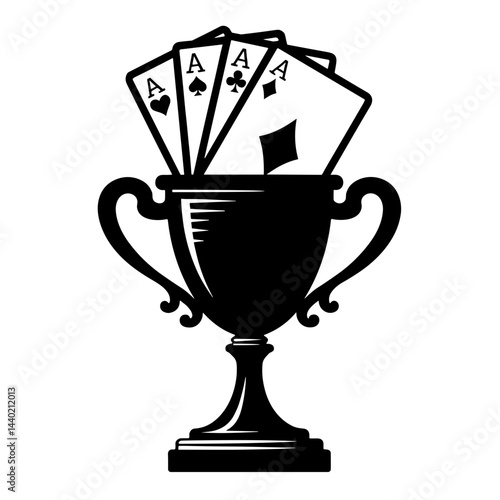 A poker trophy with playing cards symbolizing championship in gambling tournaments