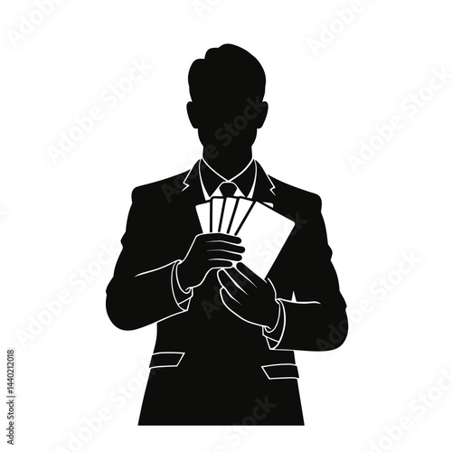 A man in a suit holding cards representing a professional gambler or casino dealer
