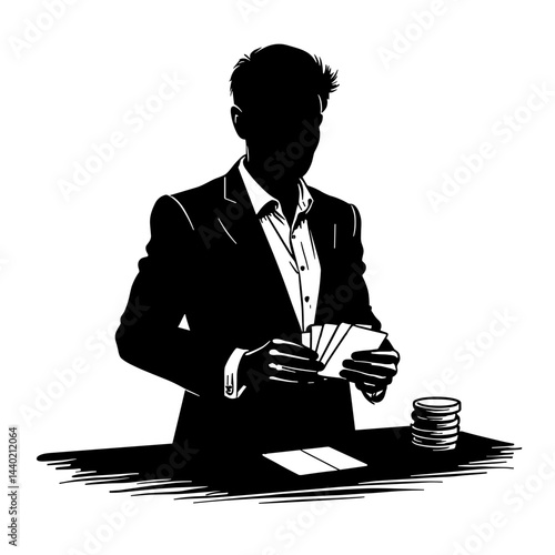 A poker player at a casino table engaging in gambling activities