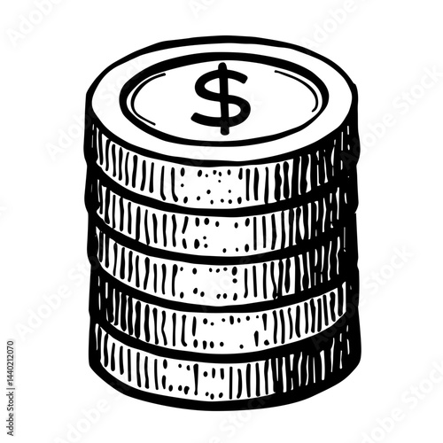 Stack of dollar coins in engraved vintage style representing casino winnings and jackpot concept