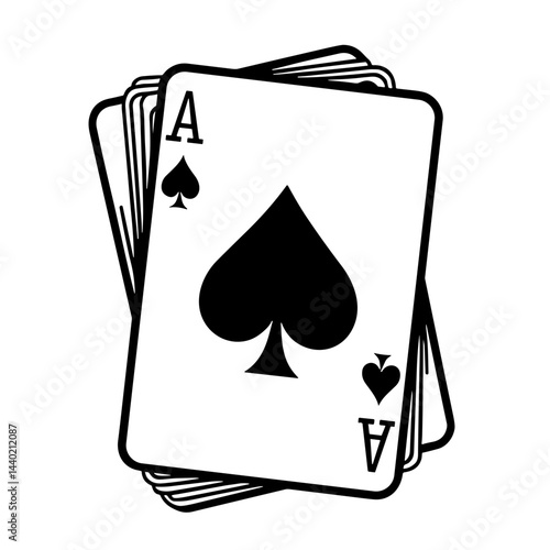 Playing cards with ace symbols in minimalist line art style representing gambling and poker games concept