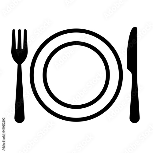 Minimalist plate and cutlery icon representing menu or culinary applications