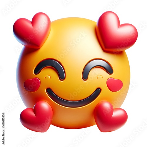 Smiling face with hearts three-dimensional emoji. Emoticon isolated on white background