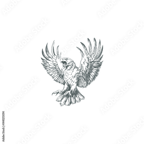 Angry mighty eagle flying design vector template illustration