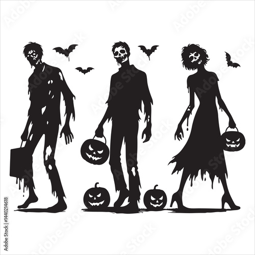 Halloween zombie set silhouette, minimalist vector