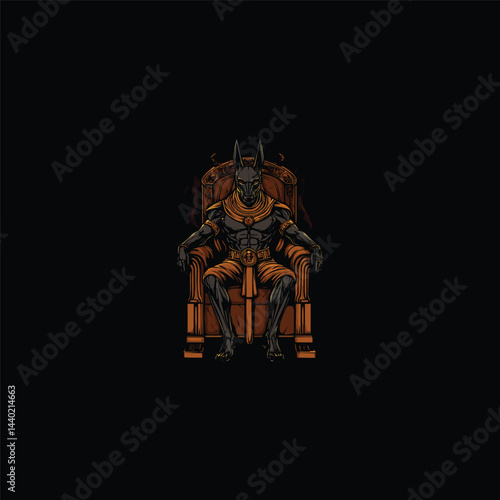 Anubis sit in a majestic throne design vector template illustration