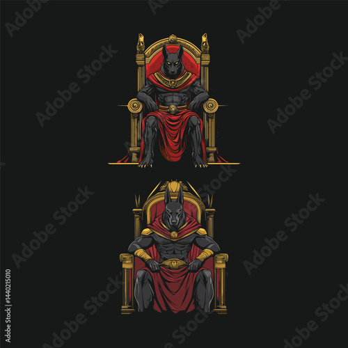 Anubis sit in a majestic throne design vector template illustration