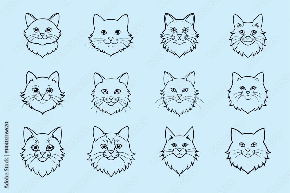Fototapeta logo type of a cat head, labeled line art vector design illustration.