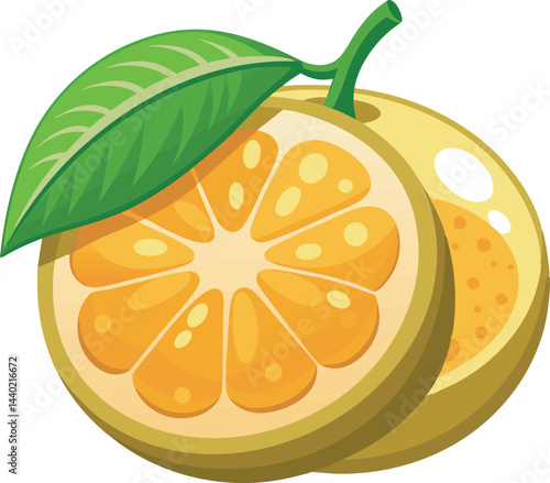 A vibrant vector art illustration of a fresh Ugli fruit, showcasing its unique bumpy texture, bright color, and tropical charm.